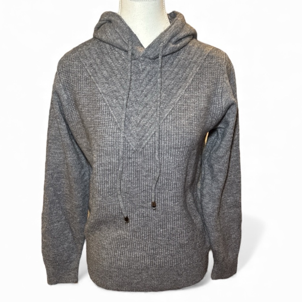 S. Christina 100% Cashmere Gray Hoodie Sweater Gift-Ready Luxury Knit Sz S/M
